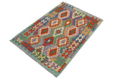 Flat Weave Kilim Antique Navaho Vintage handmade Geometric Kilim Rust Blue Hand-Woven Rectangle 100% Wool Area Rug 3x5